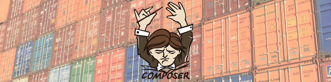 Composer logo with containers in the background